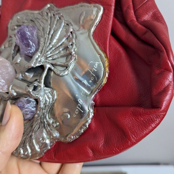 Vintage Copa Creation Red Leather Handbag with Amethyst & Rose Quartz – Carvalhu - Picture 5 of 8